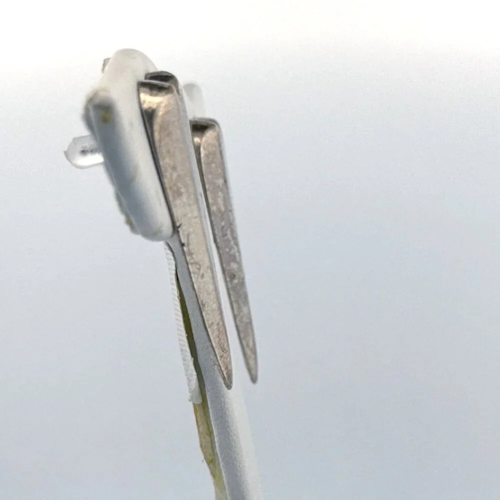 Estate Sterling Silver 925 Elongated Heart Stud Earrings 1.6" EZ Push Backs - Picture 2 of 9